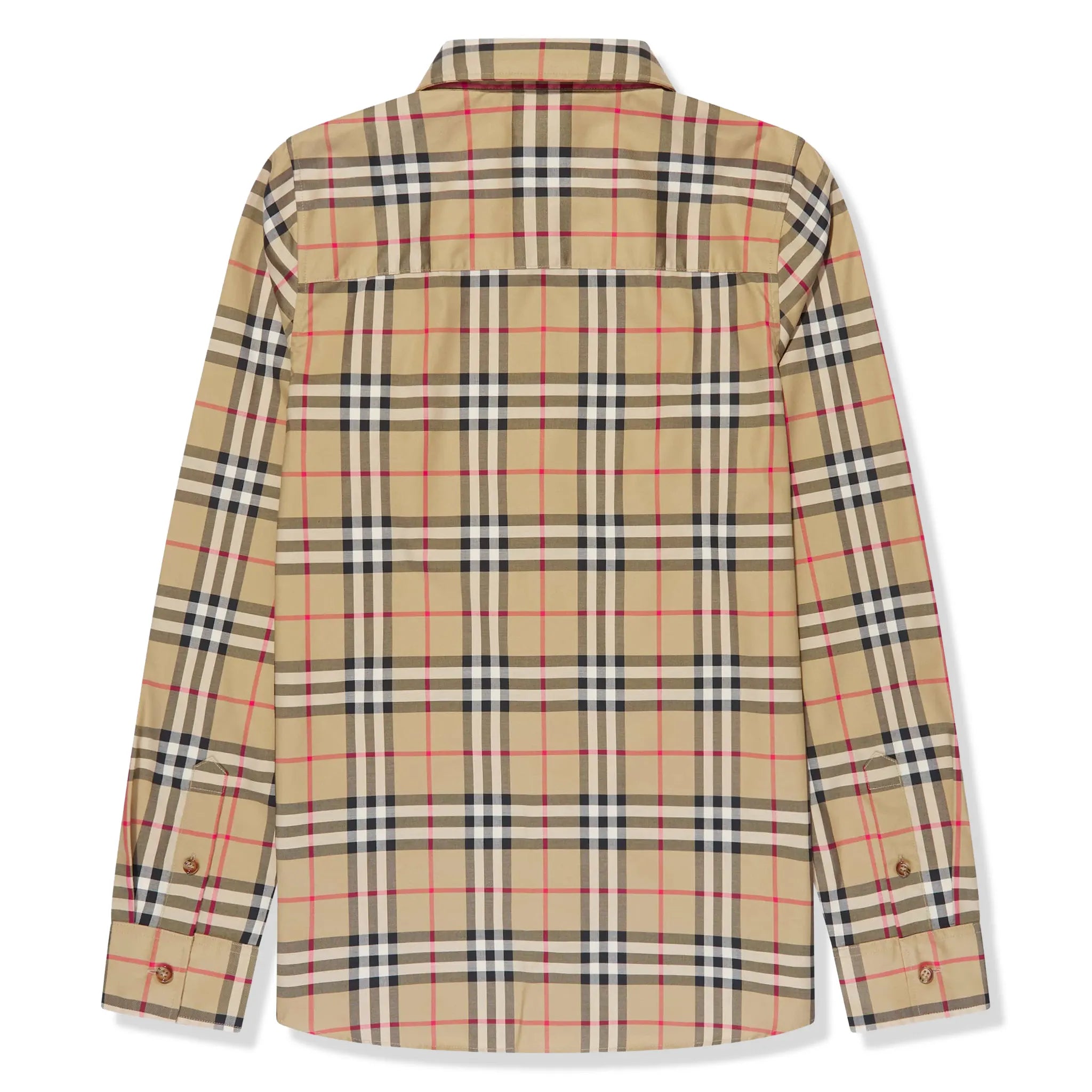 Back View of Burberry Boys Owen Check L/S Beige Shirt BURS3184112220
